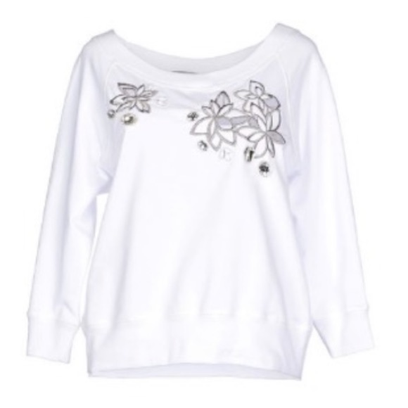 Annarita White Sweatshirt With Cut-Outs And Rhinestones Size 8 - Picture 4 of 4